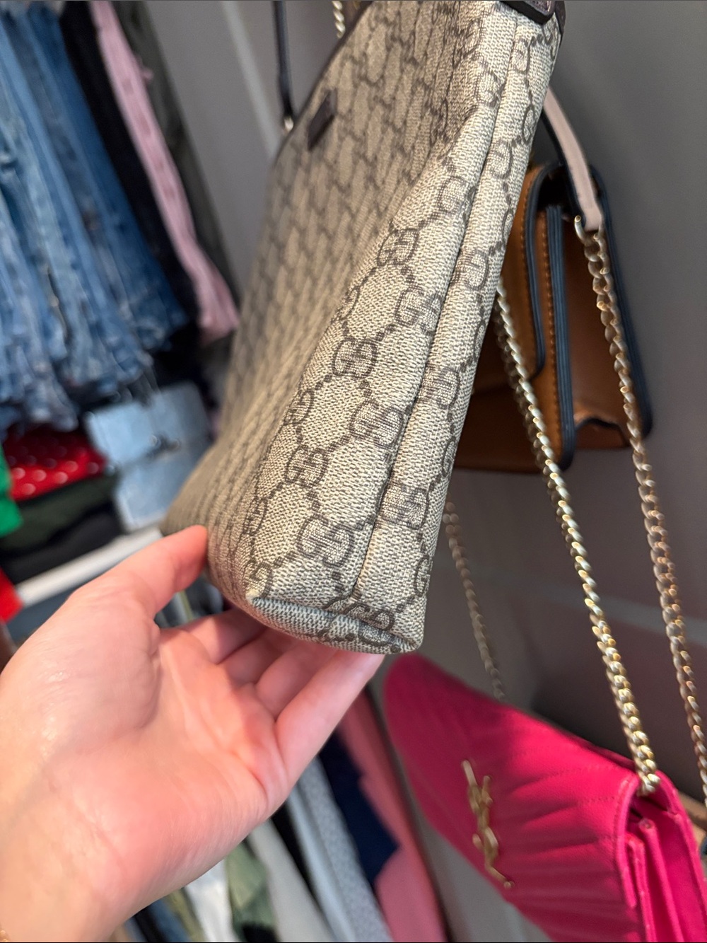 Gucci Beige GG Canvas Crossbody Bag with Black Trim - Picture 6 of 7